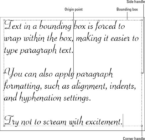 Click and drag the box handles to transform the frame alone or the frame and text together.