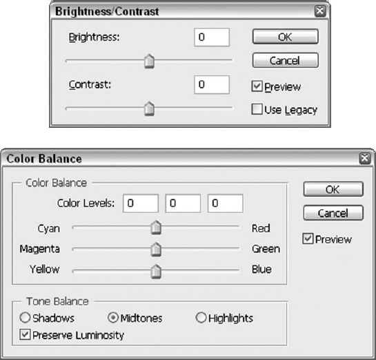 These two simple dialog boxes can make big changes in an image, but they're rather blunt tools when you need subtle changes.