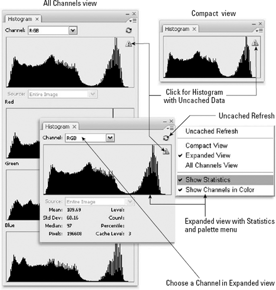 The Histogram palette's Expanded View (on the right) gives you an impressive amount of information about the intensity levels of your pixels.