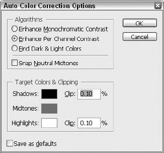 Customizing the settings in the Auto Color Correction Options dialog box lets you take the "auto" out of Photoshop's auto correction commands.