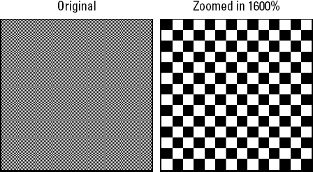 The image appears gray, but on closer examination we see it is actually made up of alternating black and white pixels.