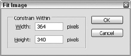 Need an image to be this wide by this tall? Choose Fit Image from the File Automate submenu and enter your desired dimensions there.