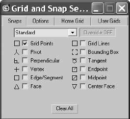 The Options window for the Snap functions