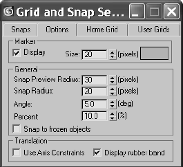 Right-clicking the Angle Snap or Percent Snap tool will open the Snap's Options window.