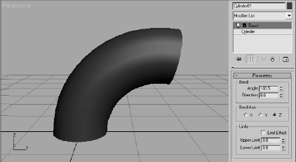 A cylinder with the Bend modifier applied