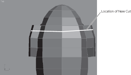 Add a cut line using the Connect tool to create extra mesh detail for the control panel.