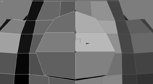 Line up the vertices to fix the split in the control panel between the two halves of the rocket body.