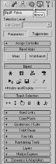 Biped parameters are on the Motion tab of the Command panel.