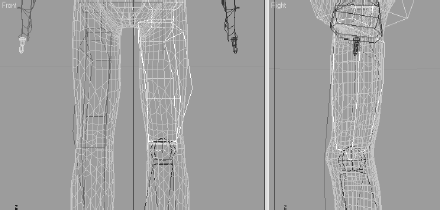 Scale the length, width, and depth of the biped's upper leg to match the alien's thigh.