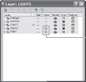 Use the Layer Manager to unfreeze parts of the scene.