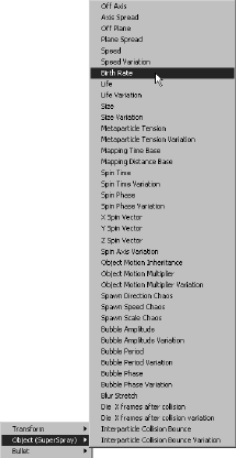 Select the object to be wired to the Super Spray Bullet's Birth Rate parameter.