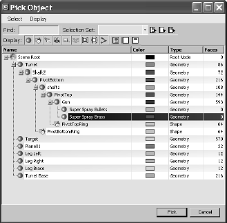 Select Super Spray Brass in the Pick Object dialog box.