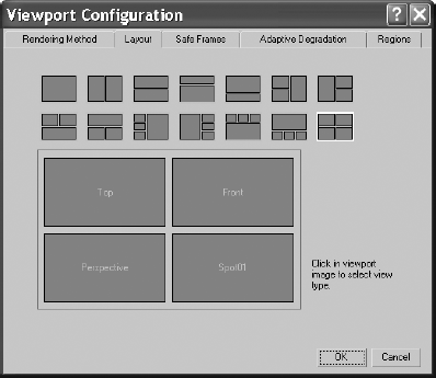 The Viewport Configuration window allows you to quickly change your viewport layouts.