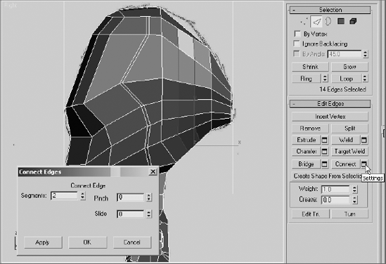 The horizontal edges to be subdivided are selected.