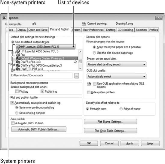 System and non-system printer configurations.