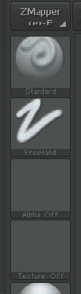 This menu at the left side of the screen allows you to select your brush, alpha, stroke, and texture.