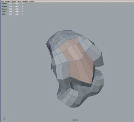 Faces selected on head in Maya