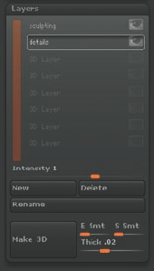 The Layer menu. The active layer is the one with the rectangle around the name. In this image the details layer is active.
