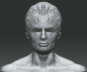 The demo head with sculpting and detailing applied in separate layers