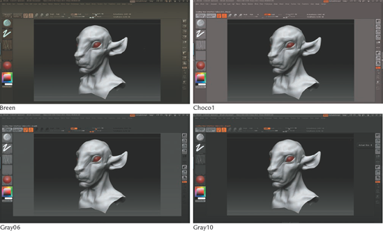 Some available ZBrush Custom Color sets