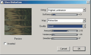 Settings for the Glass Distortion menu.