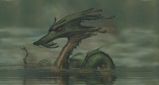 A water-like effect applied to both layers imitates the reflection of the creature on a watery surface.