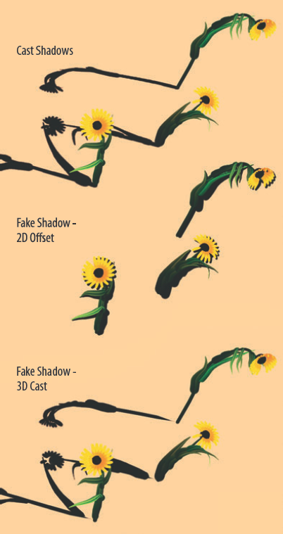 Paint Effects flowers with cast and fake shadows