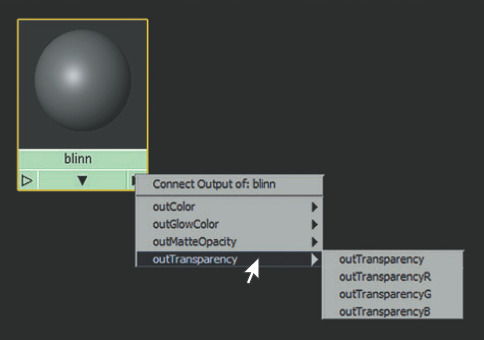 Right-clicking the bottom-right corner of a node opens the Connect Output Of menu.