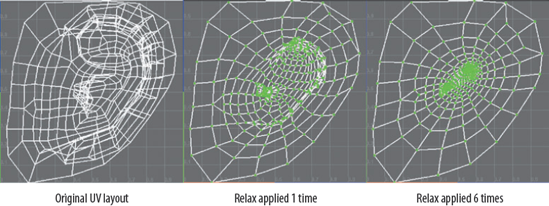 A polygon ear before and after applications of the Relax tool