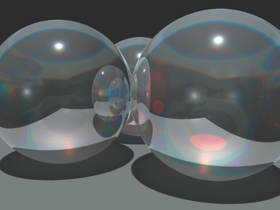 The Chromatic Aberration attribute introduces color shifts in raytraced geometry.