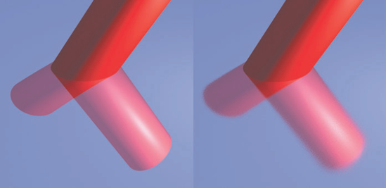 (Left) Dgs_material with reflection and refraction controlled by Specular attribute. (Right) Same material with reflection and refraction controlled by Glossy attribute. This scene is included on the CD as dgs_material.ma.