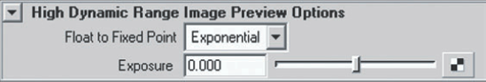The High Dynamic Range Image Preview Options section of a File texture's Attribute Editor tab