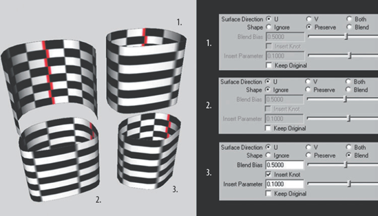 Multiple applications of the Open/Close Surfaces tool. The open surface used in this demonstration is included as open_surface.ma on the CD in the Additional_Techniques scene folder.