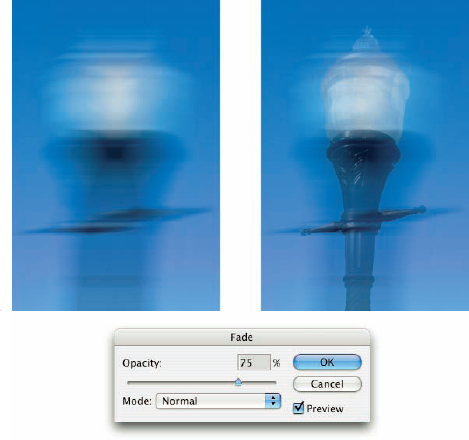 Compare the original blur with a reduction using the Fade command.