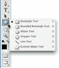 The shape tools are collected in one spot in Photoshop's Toolbox.