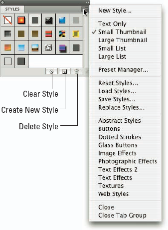 The Styles panel holds your preset and saved layer styles.