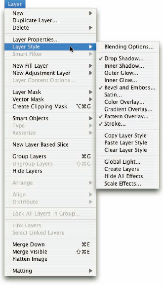 You can use the Layer Style menu to apply layer effects and more.
