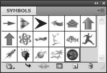 The Symbols panel contains various symbols that you can use in your drawings.