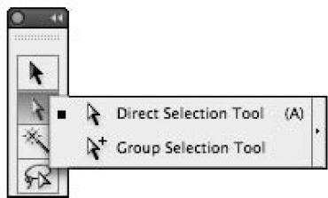 The five selection tools are shown here. Clicking and holding the Direct Selection tool provides access to the Group Selection tool.