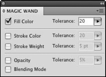 The Magic Wand panel allows you to fine-tune the operation of the Magic Wand tool.