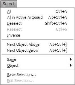 The Select functions found in the Select menu allow you to select objects.