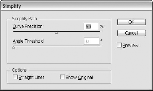 The Simplify dialog box helps you remove excess anchor points.