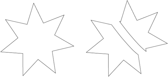 The original path (left) and the resulting paths (right) after being dragged apart