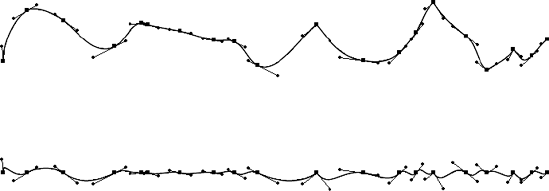 The path on top is the original one. The path below is what happens when all the points in the path are horizontally aligned (control handles create the bumpiness of the path).