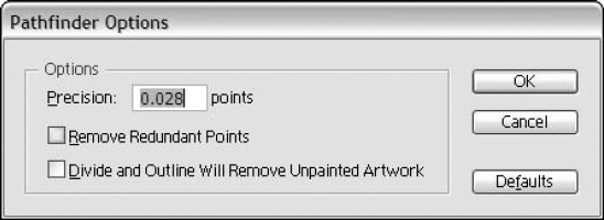 The Pathfinder Options dialog box allows you to configure the Pathfinders.