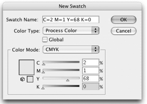 The New Swatch dialog box lets you name the new swatch.