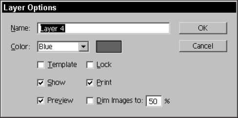 The Layers Options dialog box lets you name the layer.