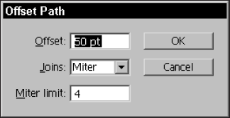 The Offset Path dialog box creates an offset path you can use for the precise placement of objects.