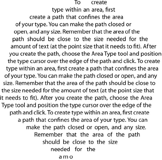 Area type created so the text flows inside the outlines of a modified polygon