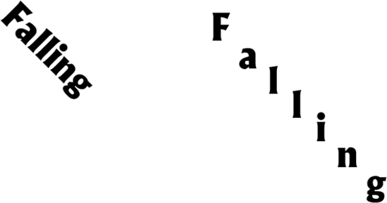 The characters on the right are rotated along the baseline to produce a greater visual impact.